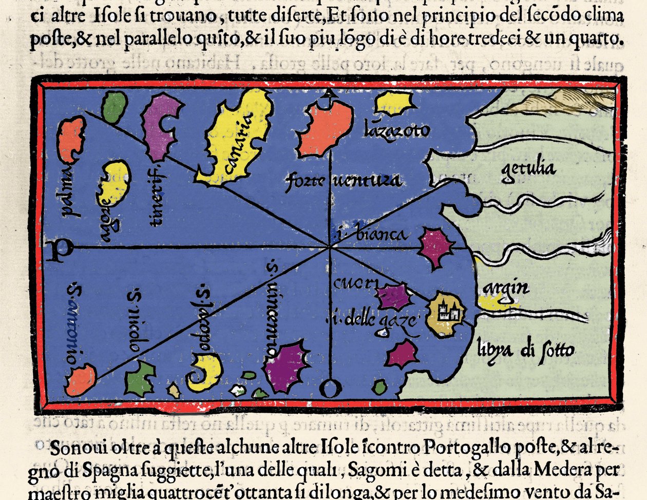 Kap Verden saarten edustus. Isolario (saarten kartta), kirjoittanut Benedetto Bordone. Venetsia 1547 tekijältä Italian School