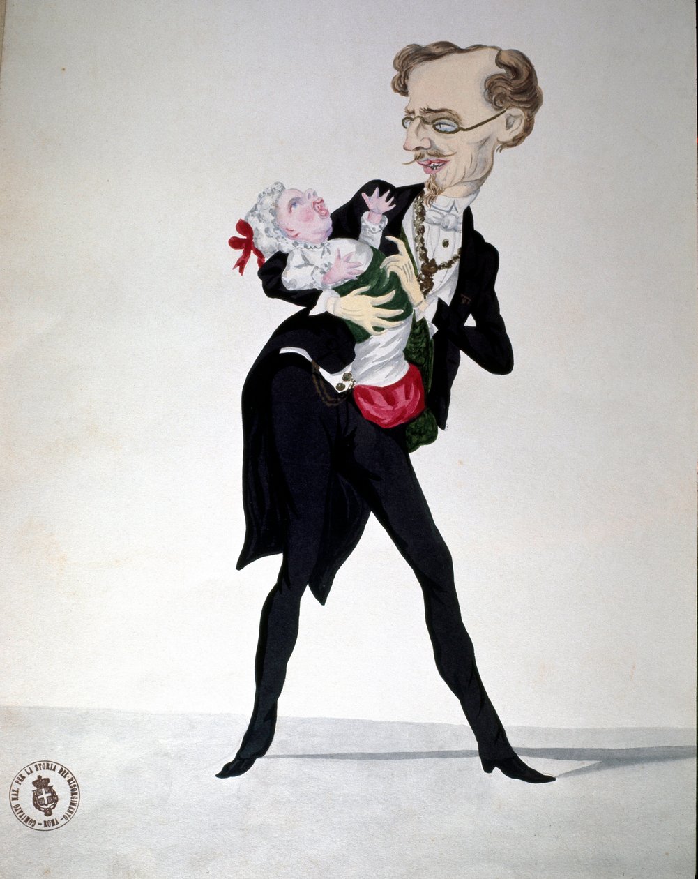 Risorgimento: sarjakuva, joka edustaa valtiovarainministeri Bettino Ricasolia (1809-1880) 1865 Museo Nazionale del Risorgimento Rome tekijältä Italian School