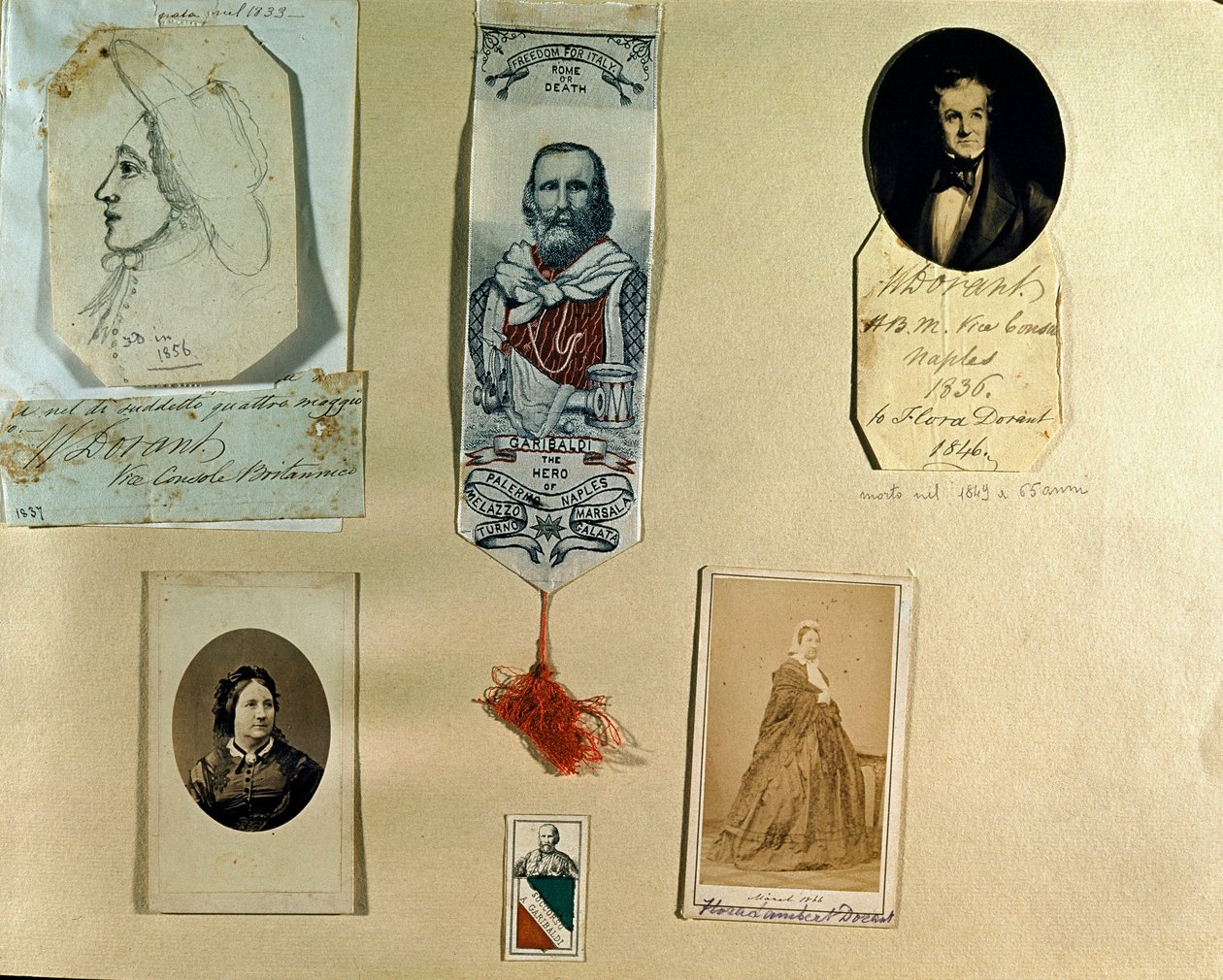 Risorgimento: kollaasitaulu italialaisen patriootin Giuseppe Garibaldin (1807-1882) ympärillä. Rooma, Risorgimenton museo tekijältä Italian School