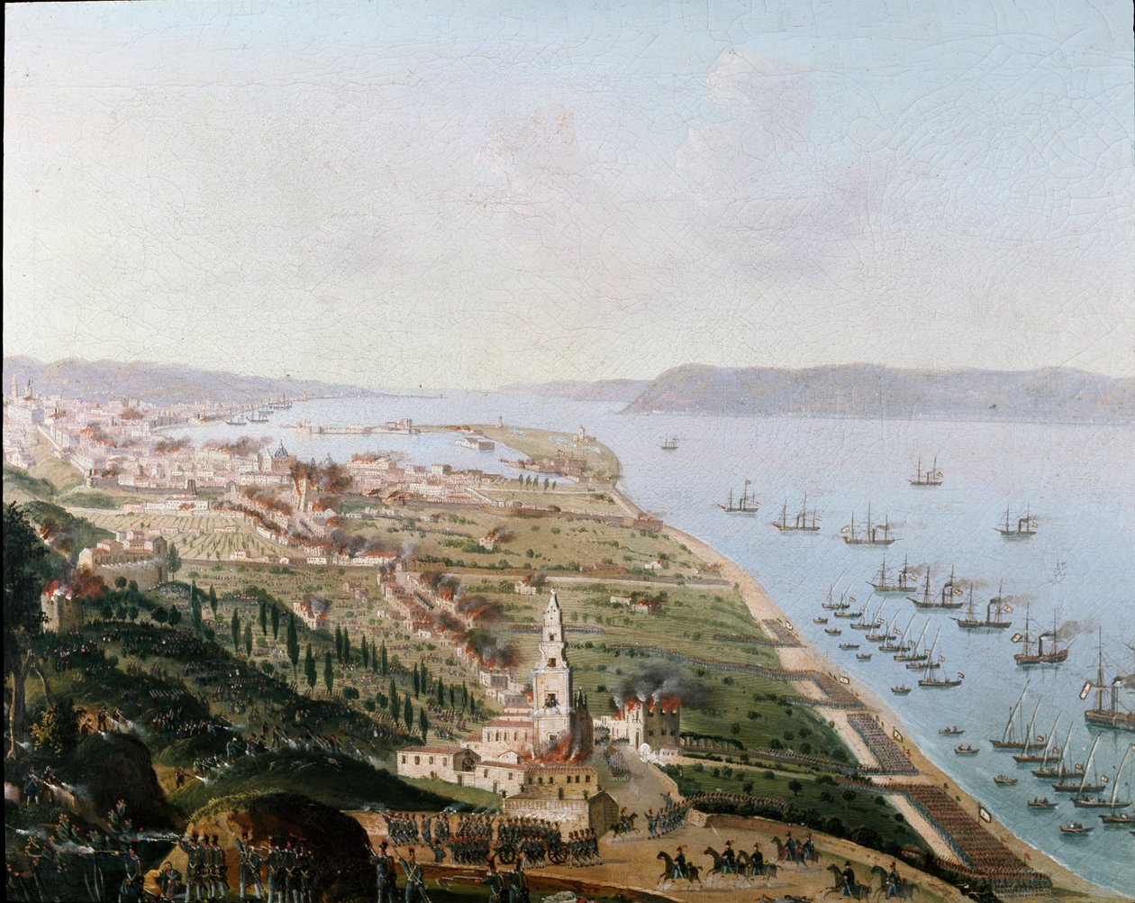 Risorgimento: Ferdinando II delle Due Sicilien (Ferdinand II kahdesta Sisiliasta) Messinassa (Sisilia) elokuussa 1848 Sisilian takaisin saamiseksi kapinoiden jälkeen. Anonyymi maalaus. San Martinon kansallismuseo Napoli tekijältä Italian School