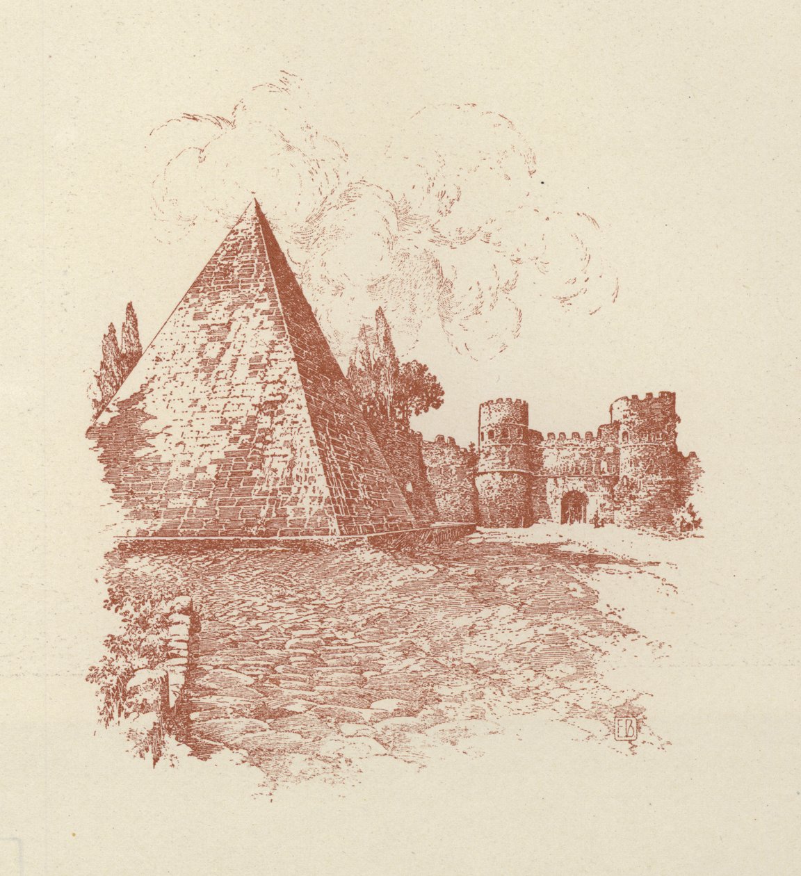 Rooma, Caius Cestiuksen pyramidi (litografia) tekijältä Italian School