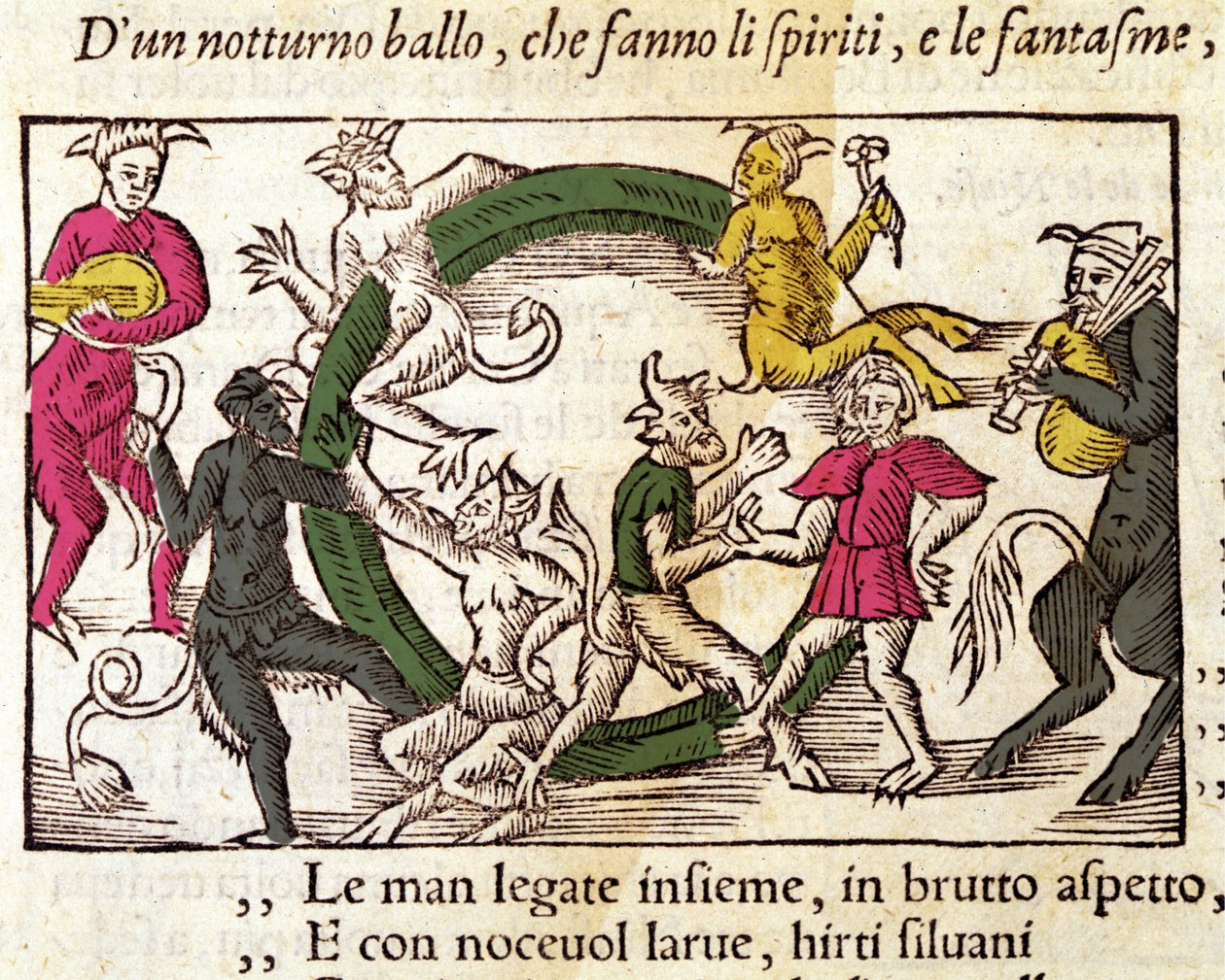 Sapattiseremonia noitien kanssa. Kaiverrus Olaus Magnus (1490 - 1557), ruotsalainen uskonnollinen ja maantieteilijä, "Historia de Gentis Septentrionalibus", Venetsia tekijältä Italian School