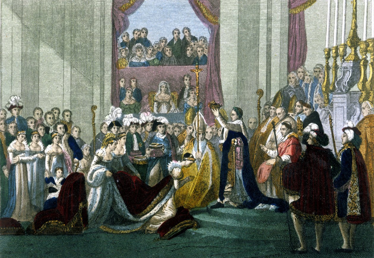Pyhä keisari Napoleon I ja impress Josephinen kruunaus Neitsyt Mariassa 2. joulukuuta tekijältä Italian School