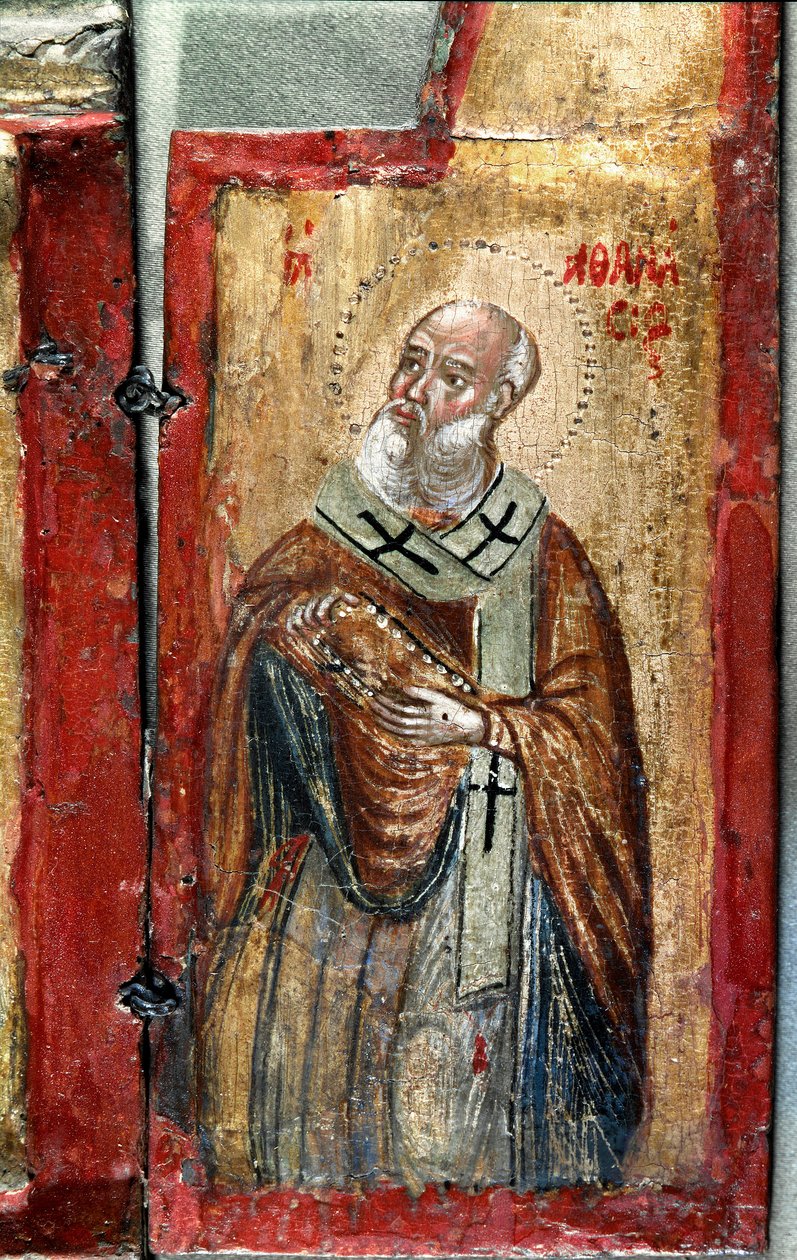 Saint Anasthasisin yksityiskohta. Kreikkalaisen taiteilijan tryptic. Maalaus puulle. 1500-luvun Venetsia, Museo Correr tekijältä Italian School