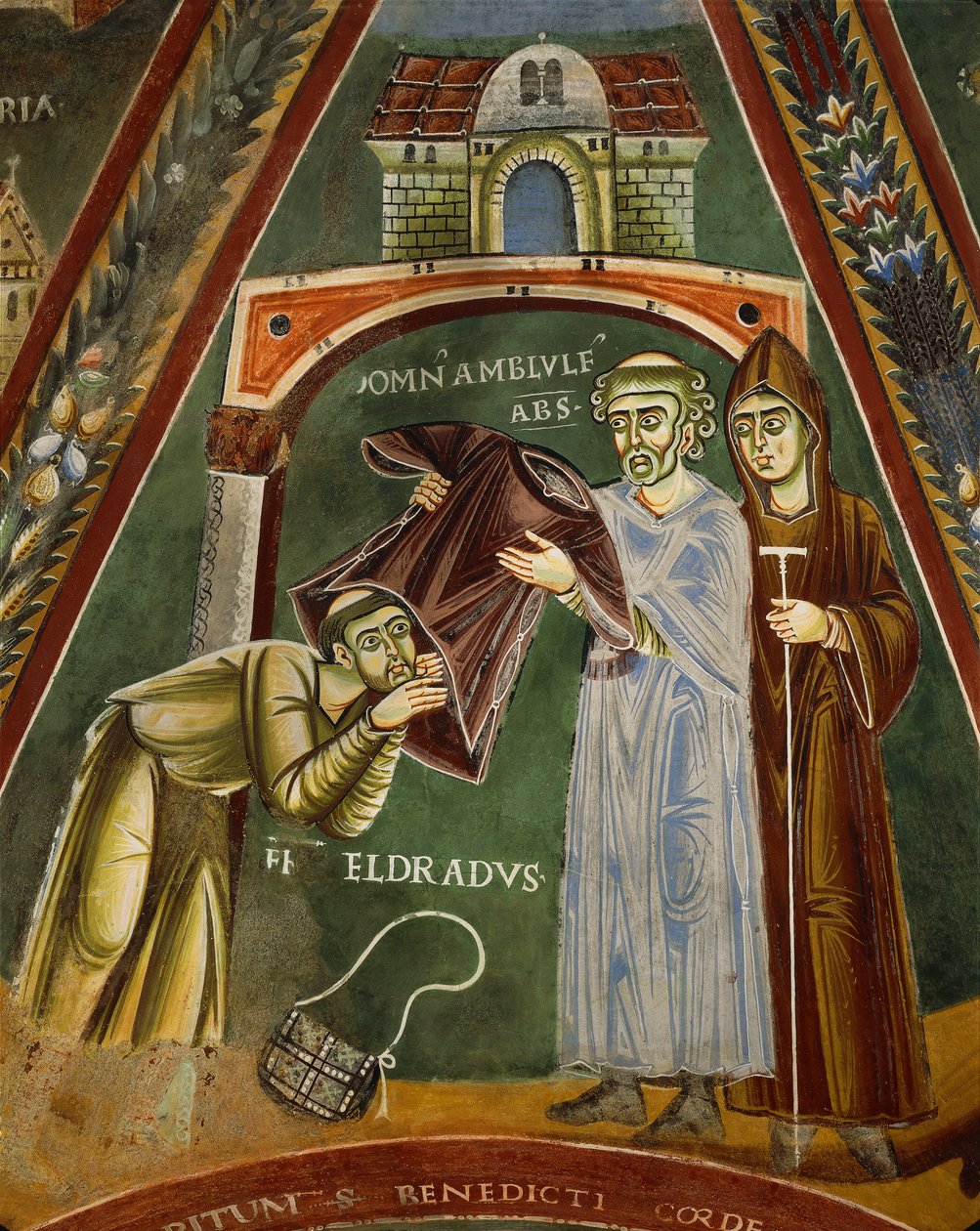 Saint Heldrad palaa Santiago de Compostelasta, Sts. Heldrad ja Nicholas (fresko) tekijältä Italian School