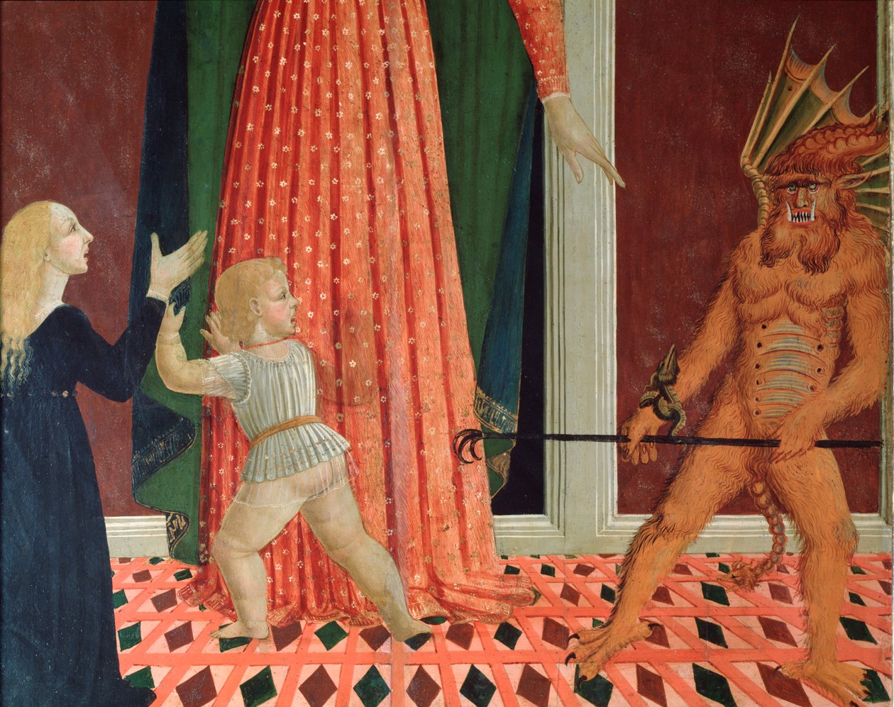 Santa Maria del Soccorso tai Maria Kristittyjen apu Yksityiskohta demonista (Paholaisen yksityiskohta) Maalaus 1400-luvun firenzeläisestä koulusta Firenze Chiesa di Santo Spirito tekijältä Italian School