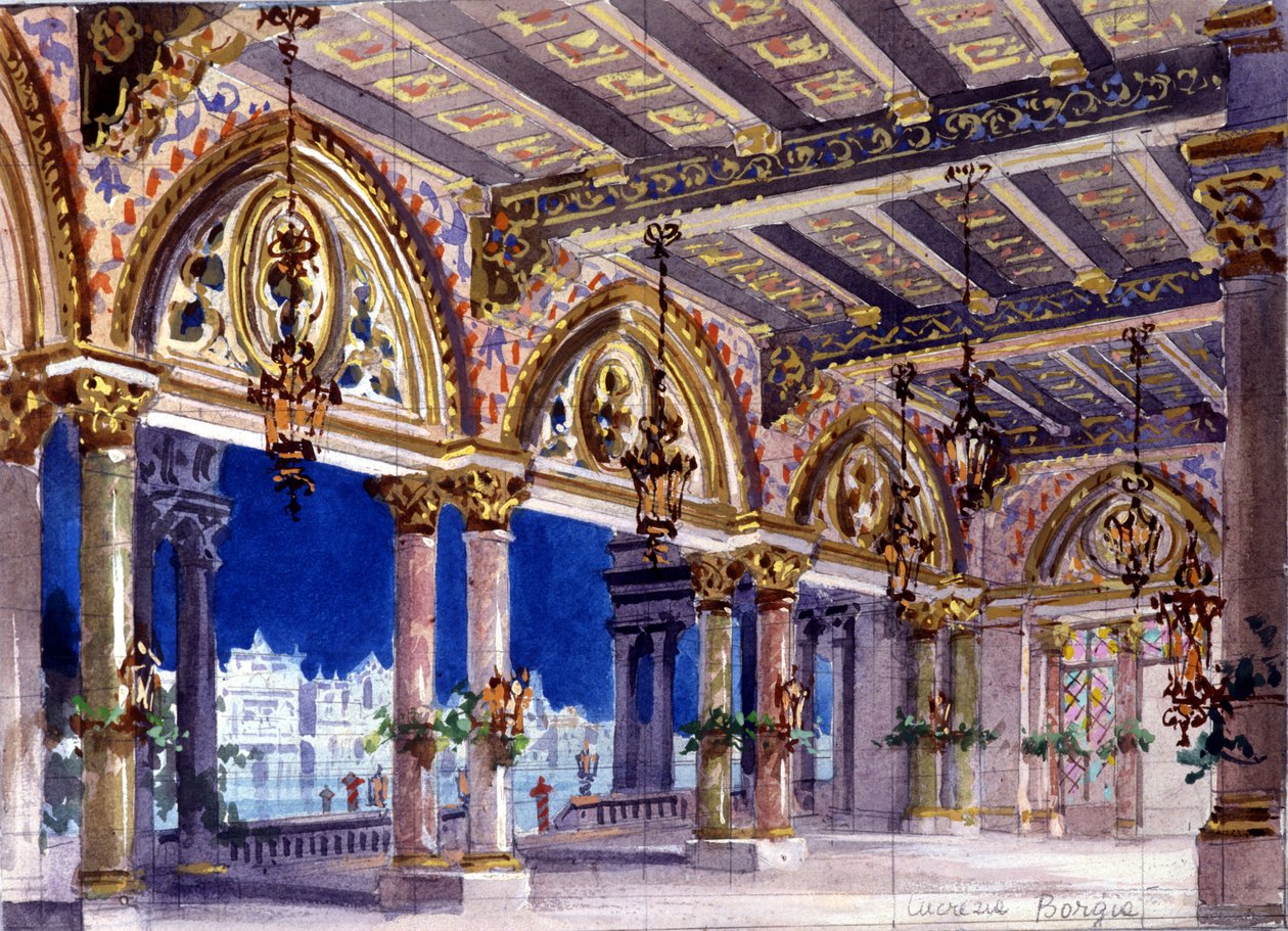 Lavastus Gaetano Donizettin oopperaan "Lucrezia Borgia", Milano, 1833 tekijältä Italian School