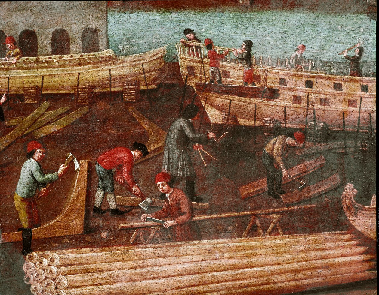 Telakka Venetsian arsenaalissa Detail - Venetsialaisen koulun maalaus - 1700-luku - Venetsia, Correr-museo tekijältä Italian School