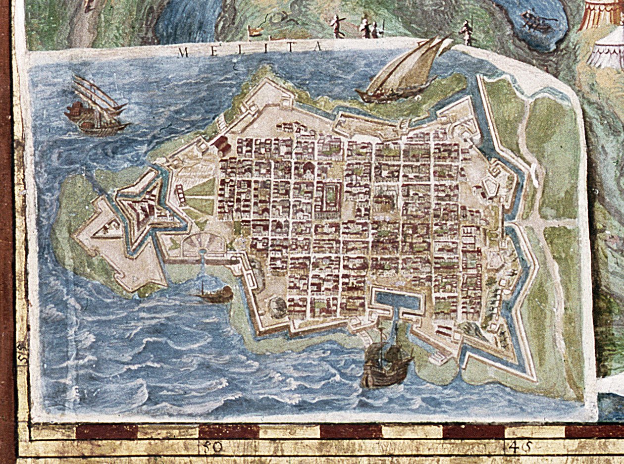 Maltan piiritys, yksityiskohta "Maantieteellisten karttojen galleriasta", 1580-83 tekijältä Italian School