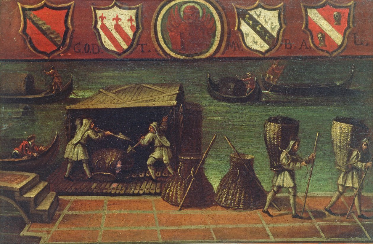 Venetian Coal Porters Guildin kyltti (paneeli) tekijältä Italian School
