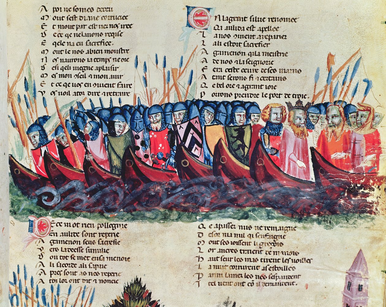 Sotilaat laivoissaan Codex Benito de Santa Morasta tekijältä Italian School