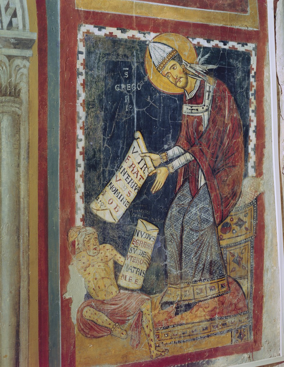 Pyhä Gregorius Suuri, Job jaloissaan, St. Gregorysin kappeli, n. 1224 tekijältä Italian School