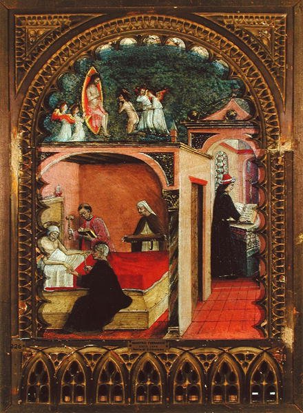 Pyhä Hieronymus sellissään ja Pyhän Hieromuksen unelma, n. 1450 (öljy paneelissa) tekijältä Italian School