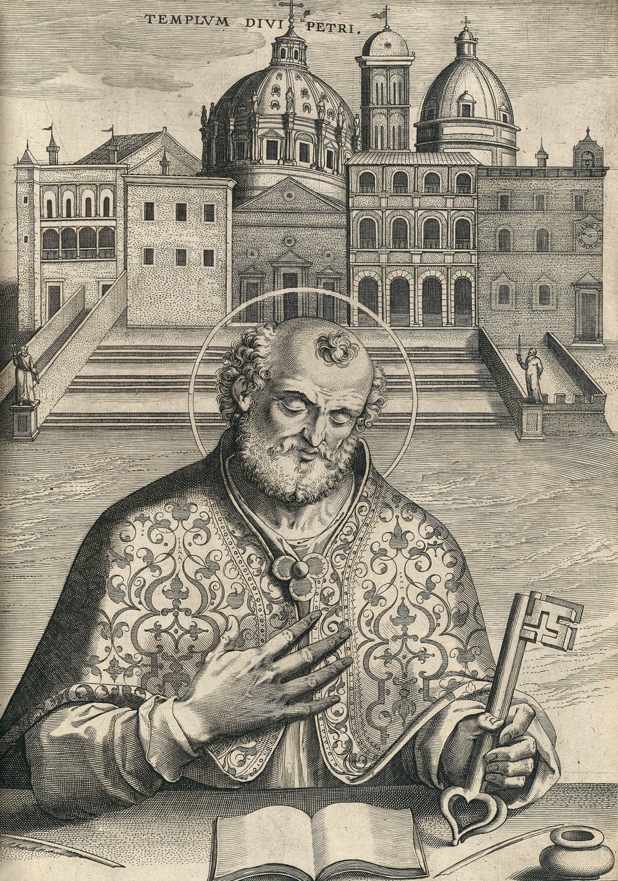 St Pietari Pyhän Pietarin basilikan edessä Septem Urbis Primariae -kirkosta, pubista. 1599 tekijältä Italian School