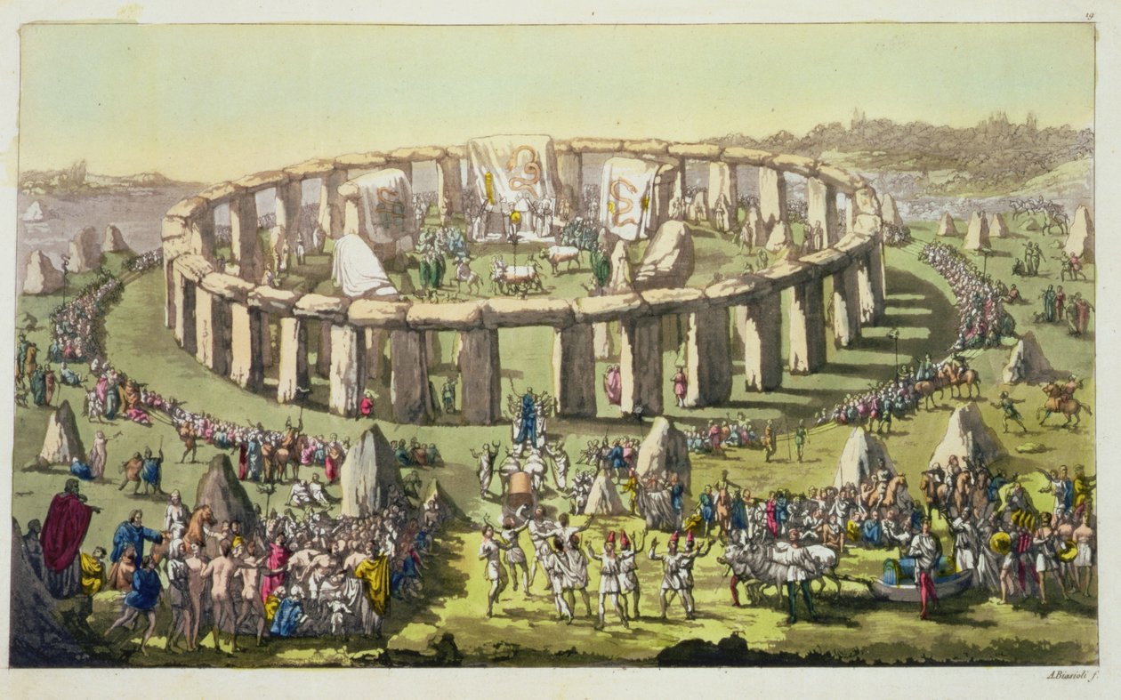 Stonehenge eli pyöreä druidien temppeli, levy 19 kirjasta The History of the Nations (akvatinta) tekijältä Italian School
