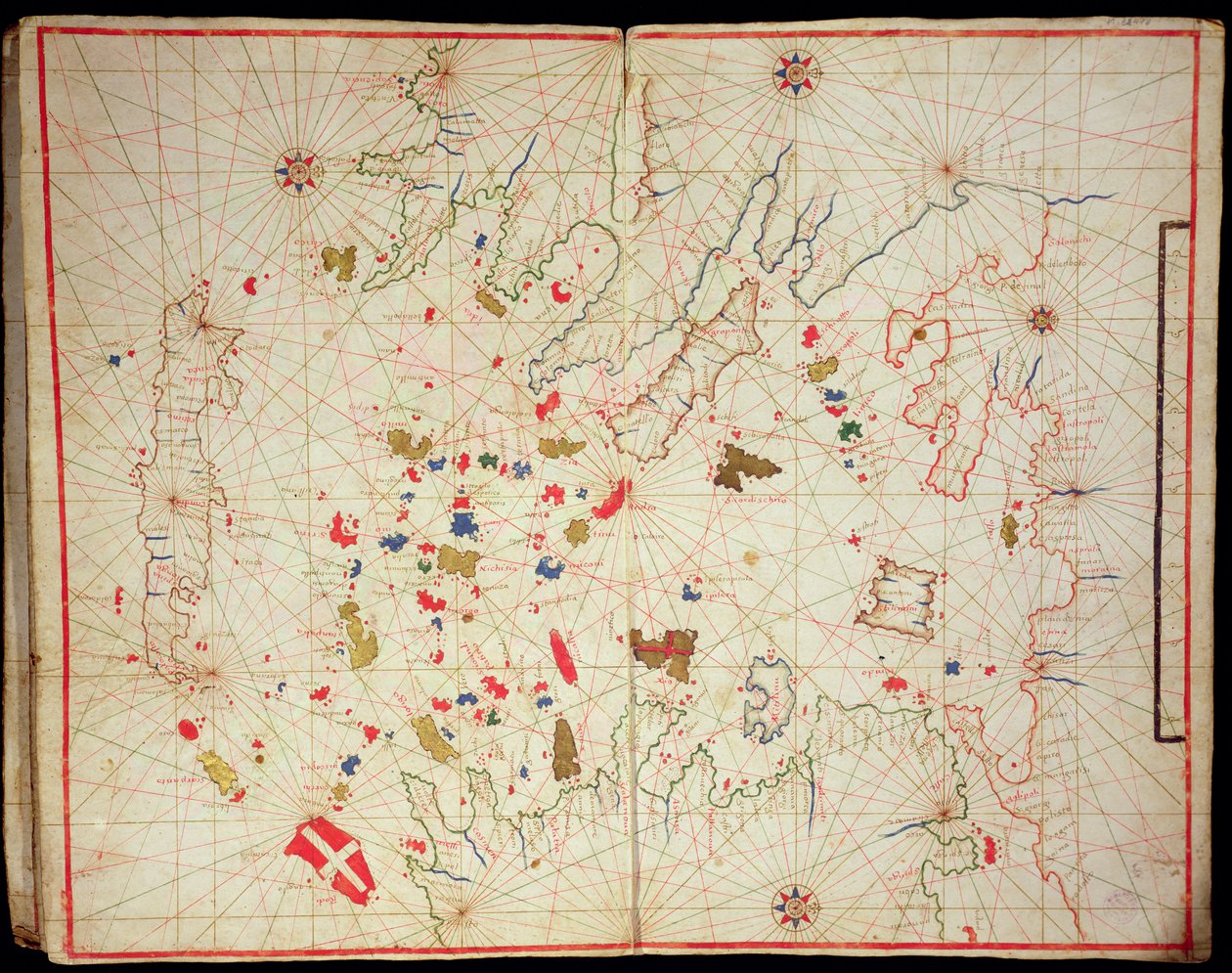 Egeanmeri, merenkulkuatlasista, 1646 (muste vellum) (katso myös 330940) tekijältä Italian School