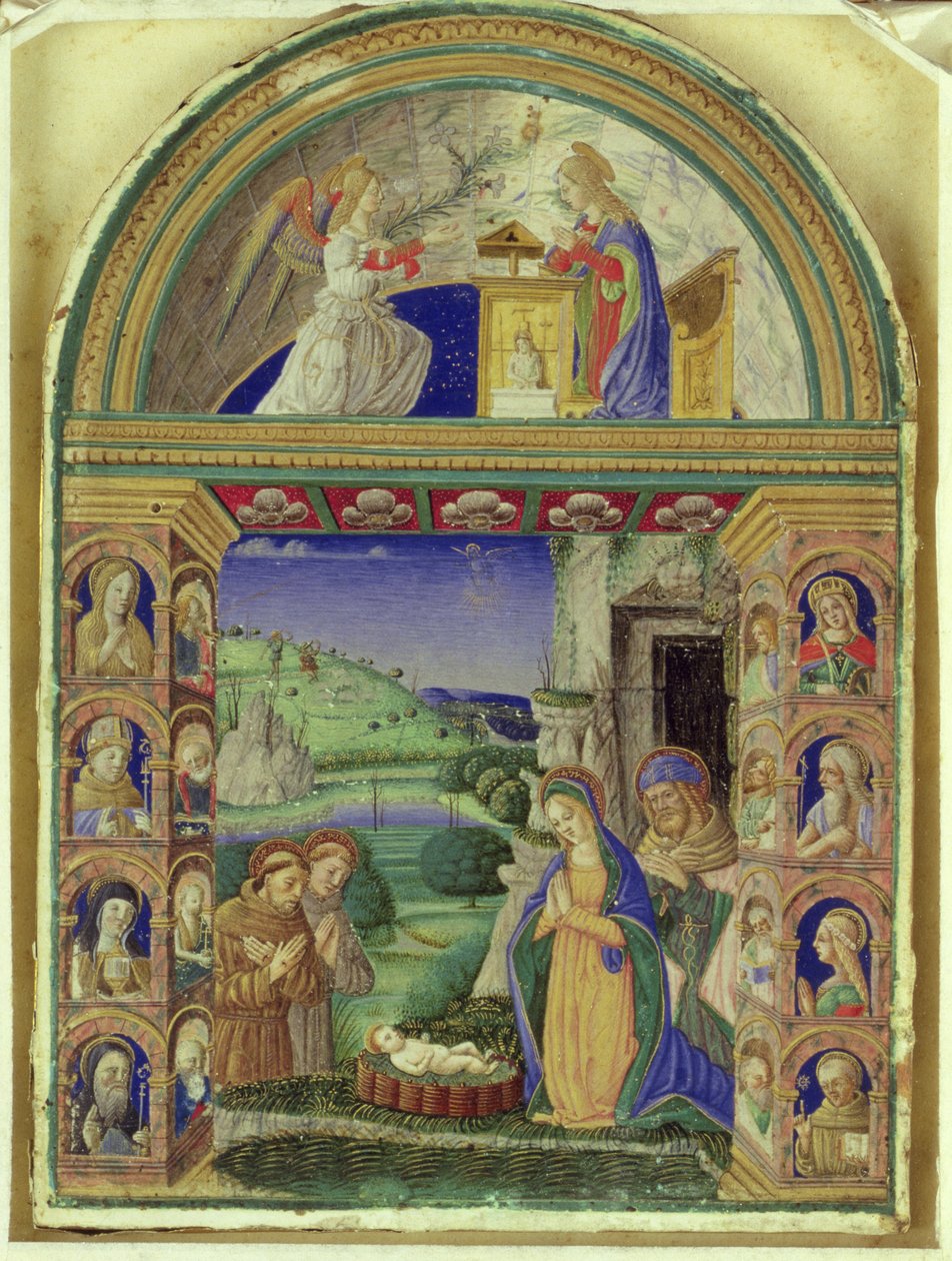 Marian ilmestys, Neitsyt Marian, Pyhän Joosefin, Pyhän Antonius Padovalaisen ja Pyhän Franciscuksen (vellum) jumalanpalvelus tekijältä Italian School
