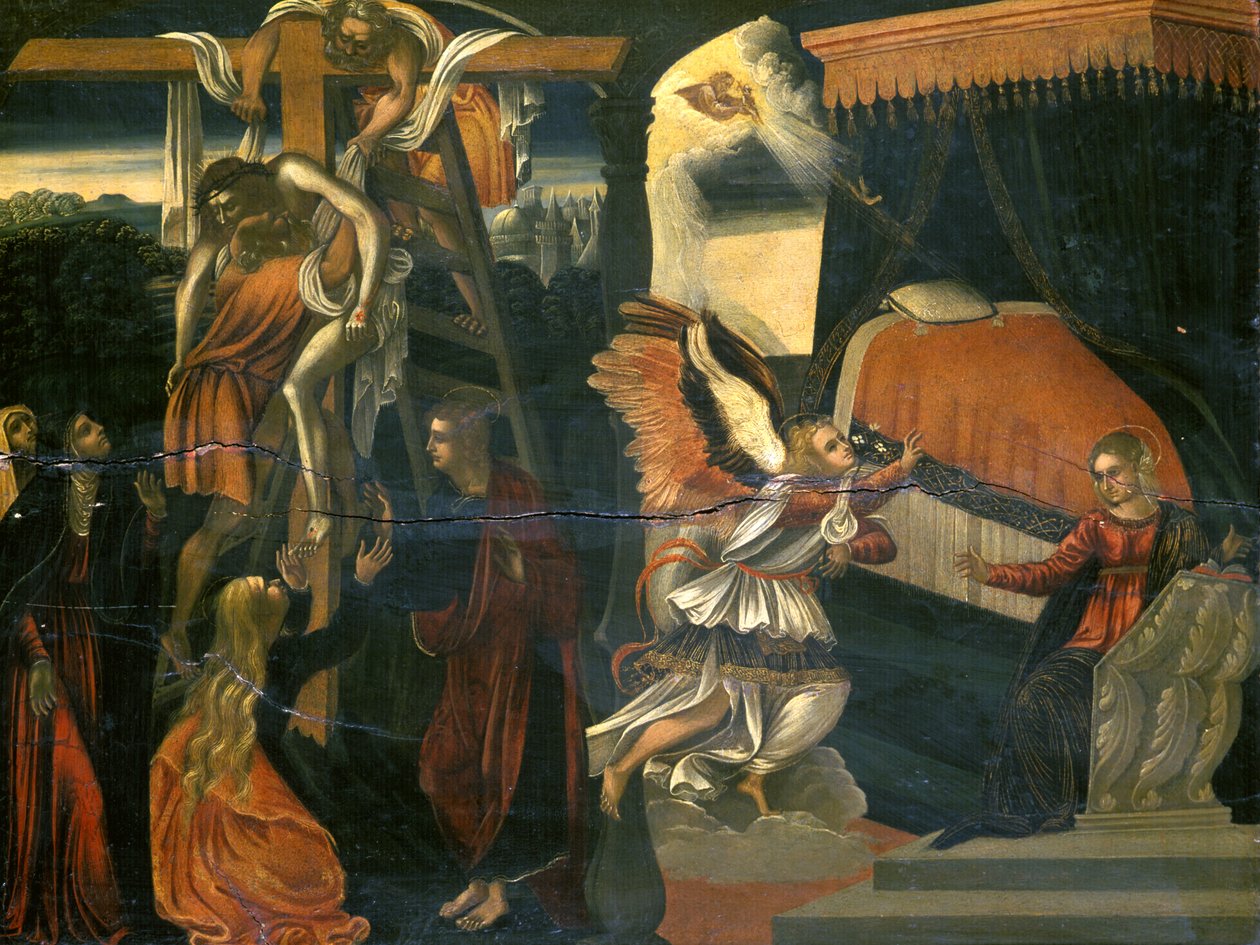 Ilmoitus ja laskeuma (tempera pähkinäpuulla) tekijältä Italian School