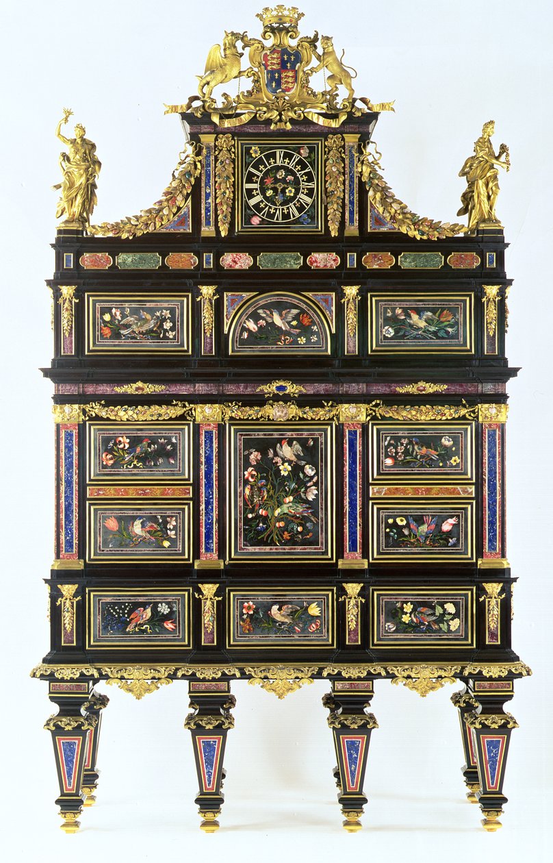 Sulkapallokabinetti, n. 1720-32 (pietra dura, eebenpuu ja ormolu) tekijältä Italian School