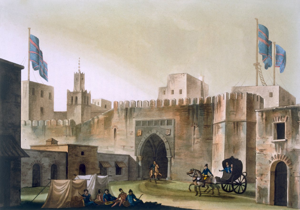 Beb Kar, portti Tunisiin, eurooppalaiset hevosten vetämässä keikassa, noin 1820-30-luvut tekijältä Italian School