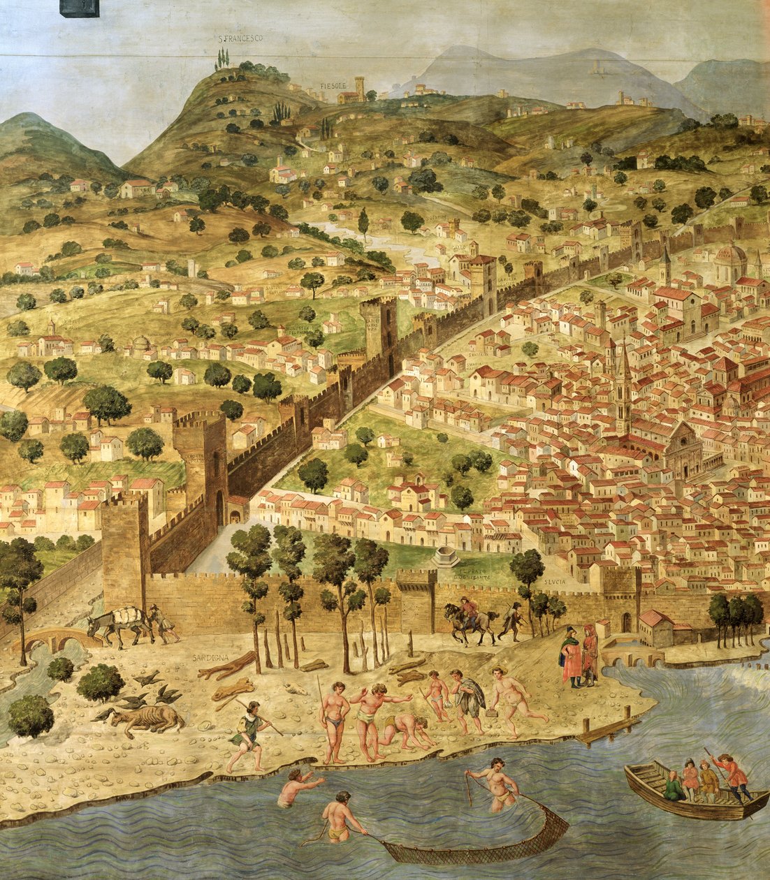 "Carta della Catena" näyttää panoraama Firenzeen tekijältä Italian School