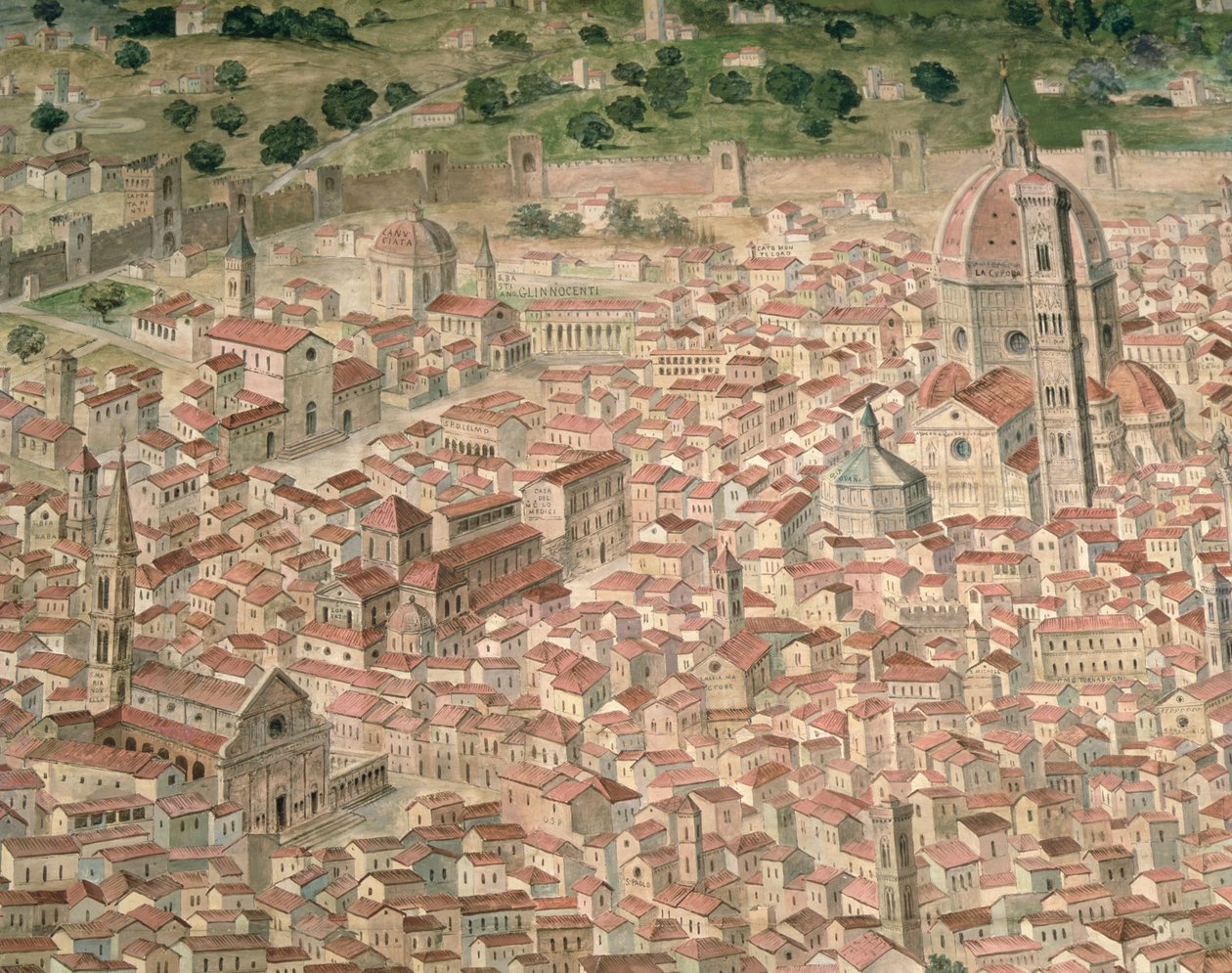 "Carta della Catena" näyttää panoraama Firenzeen tekijältä Italian School