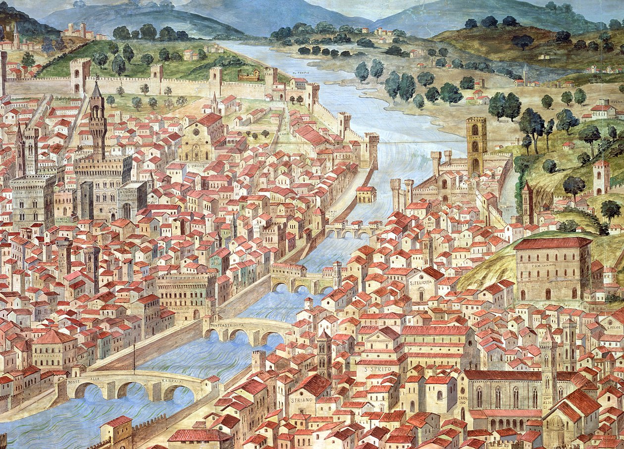 "Carta della Catena" näyttää panoraama Firenzeen tekijältä Italian School