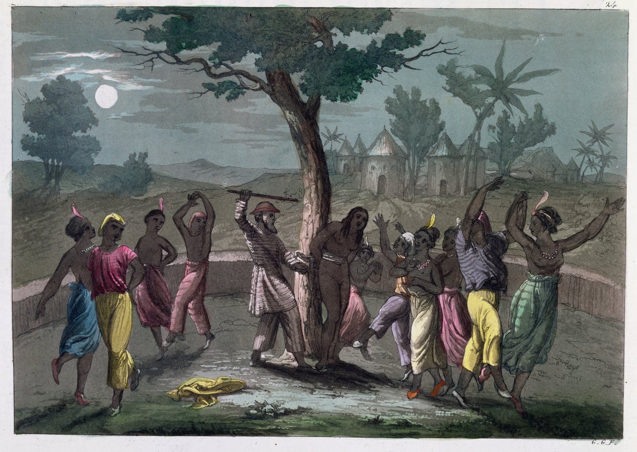 The Dance of the Mumbo-Jumbo, Mungo Parkin matkojen mukaan, J. Ferrarion puvun historiasta, julkaistu Milanossa n. 1820 tekijältä Italian School