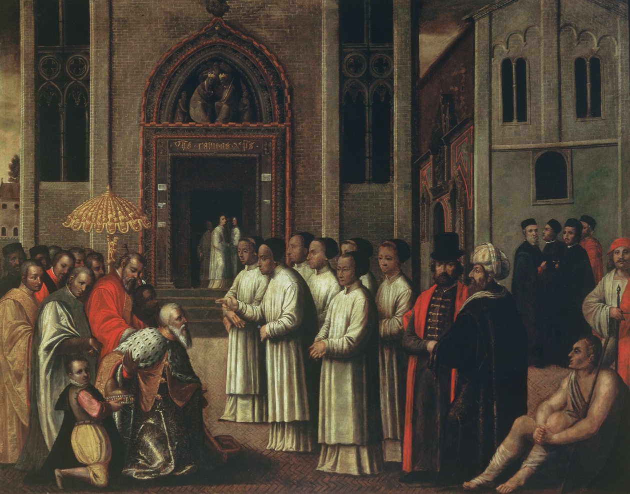 Doge Ziani tapaa paavi Aleksanteri III:n (1105-81) Caritassa vuonna 1172 tekijältä Italian School