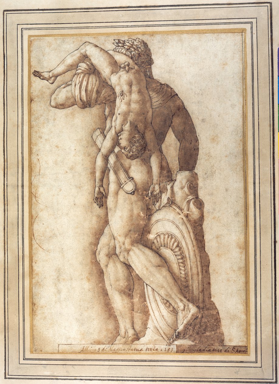 Emperor Commodus gladiaattorina (kynä ja muste pesulla paperille) tekijältä Italian School