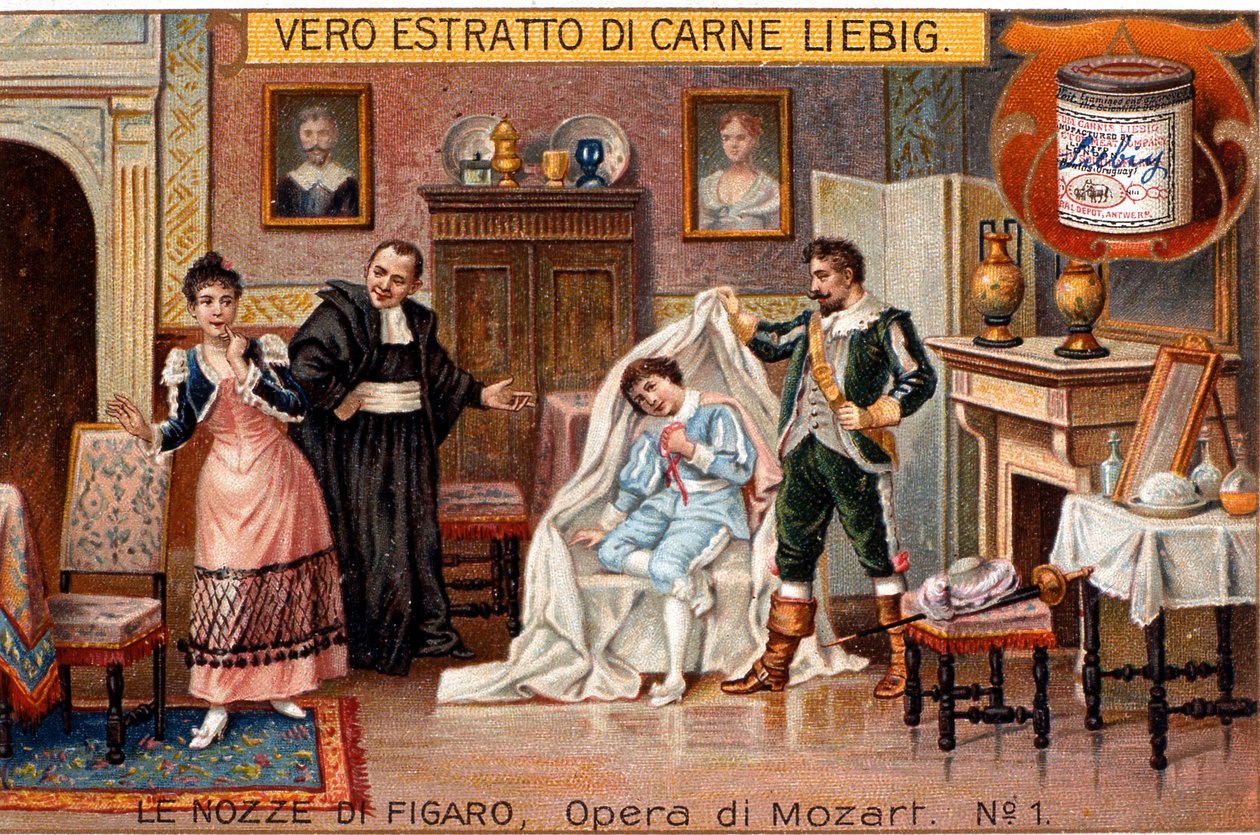 Cherubinon paljastaminen, kohtaus Wolfgang Amadeus Mozartin "Figaron häistä" tekijältä Italian School