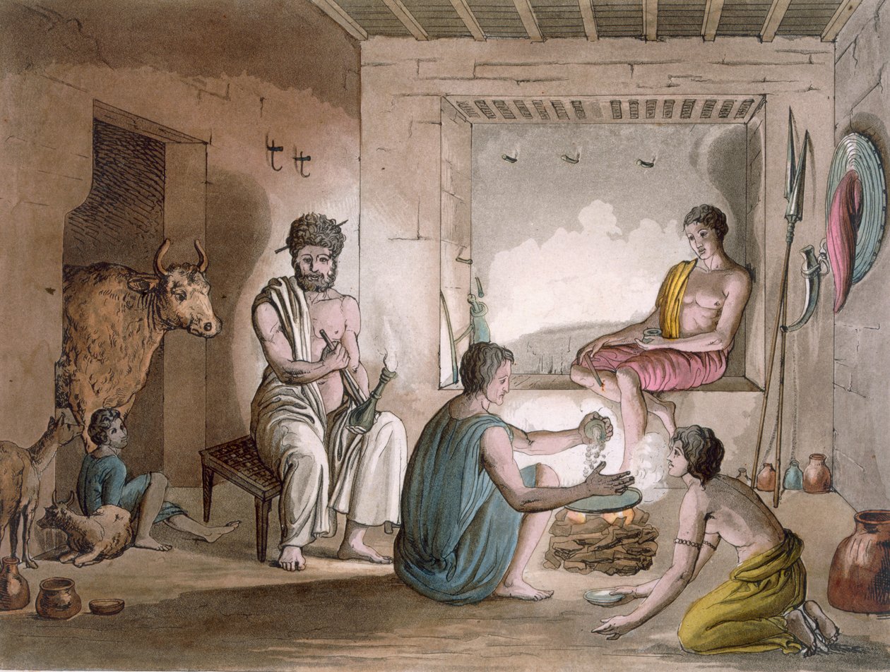 Abessinian Hazorta-heimo, joka asuu kallioon hakatuissa taloissa, noin 1820-30-luvulla tekijältä Italian School