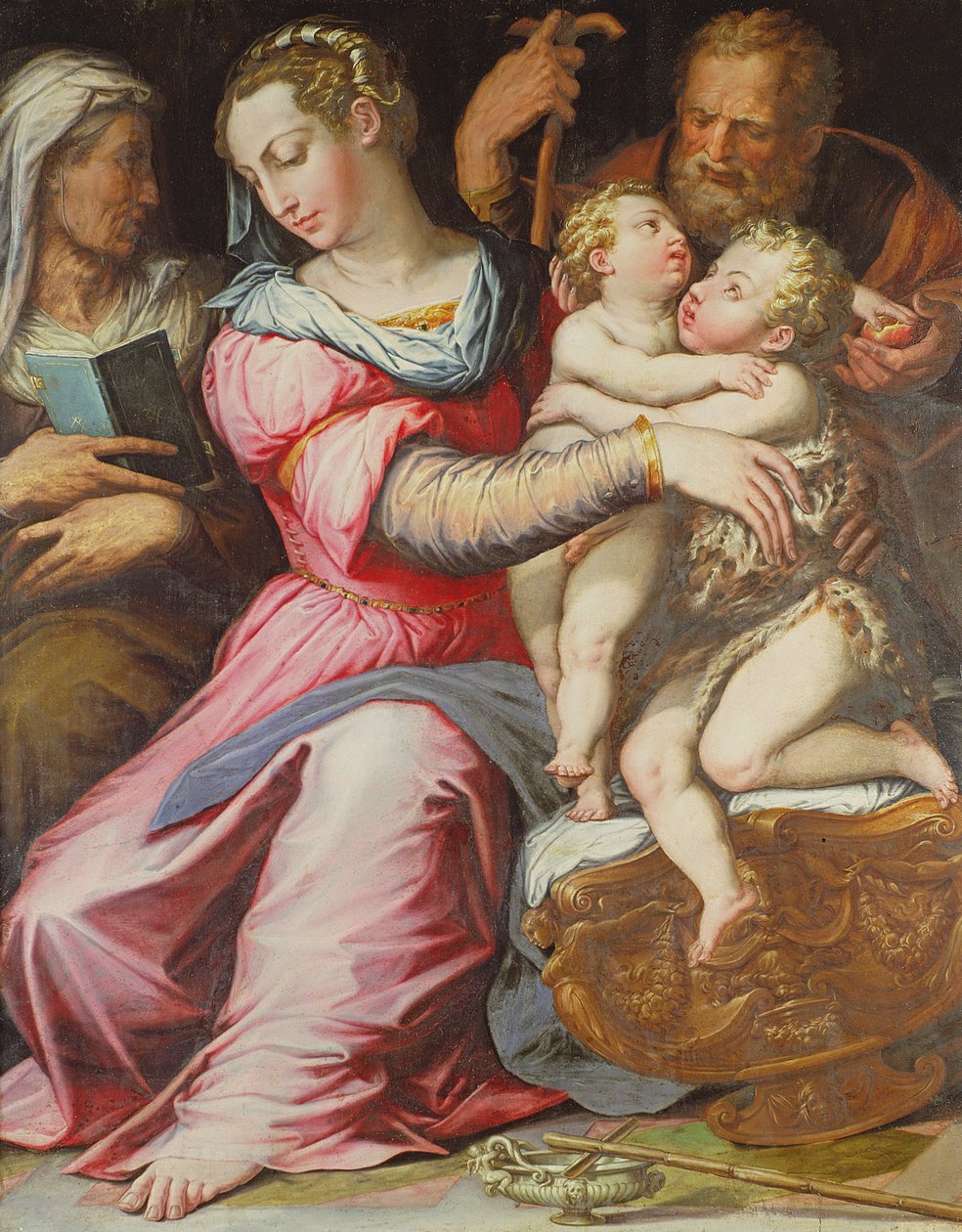 Pyhä perhe vauvan kanssa Pyhän Johannes Kastajan kanssa (tempera paneelissa) tekijältä Italian School