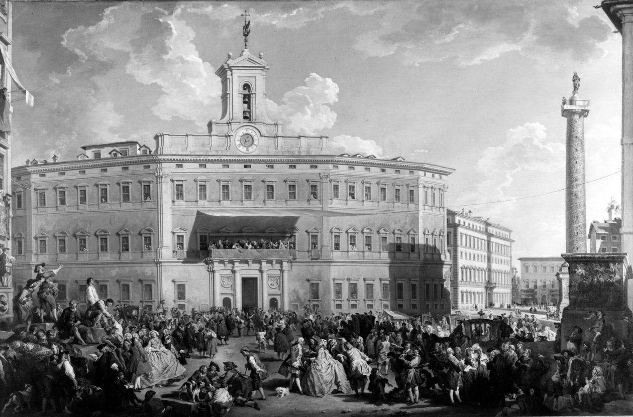 Arpajaiset Piazza Montecitoriolla, Paolo Panini, 1700-luku (maalaus) tekijältä Italian School