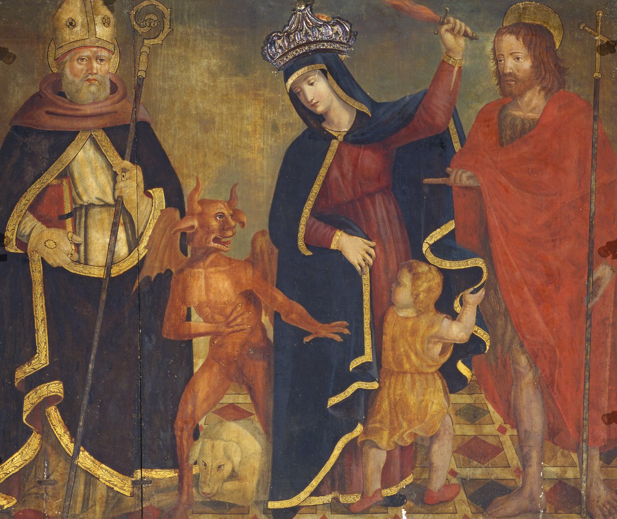 The Madonna of Relief with Saints (tempera paneelissa) tekijältä Italian School