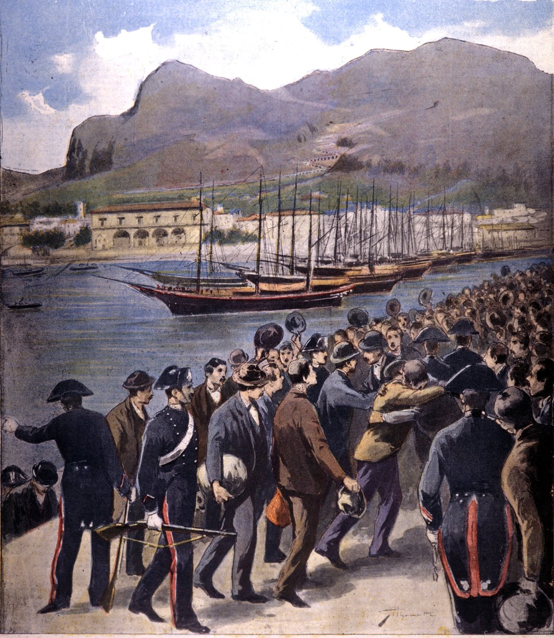 Mafia palasi Palermoon karabinierien saattajan alla vuoden 1895 armahduksen jälkeen. tekijältä Italian School