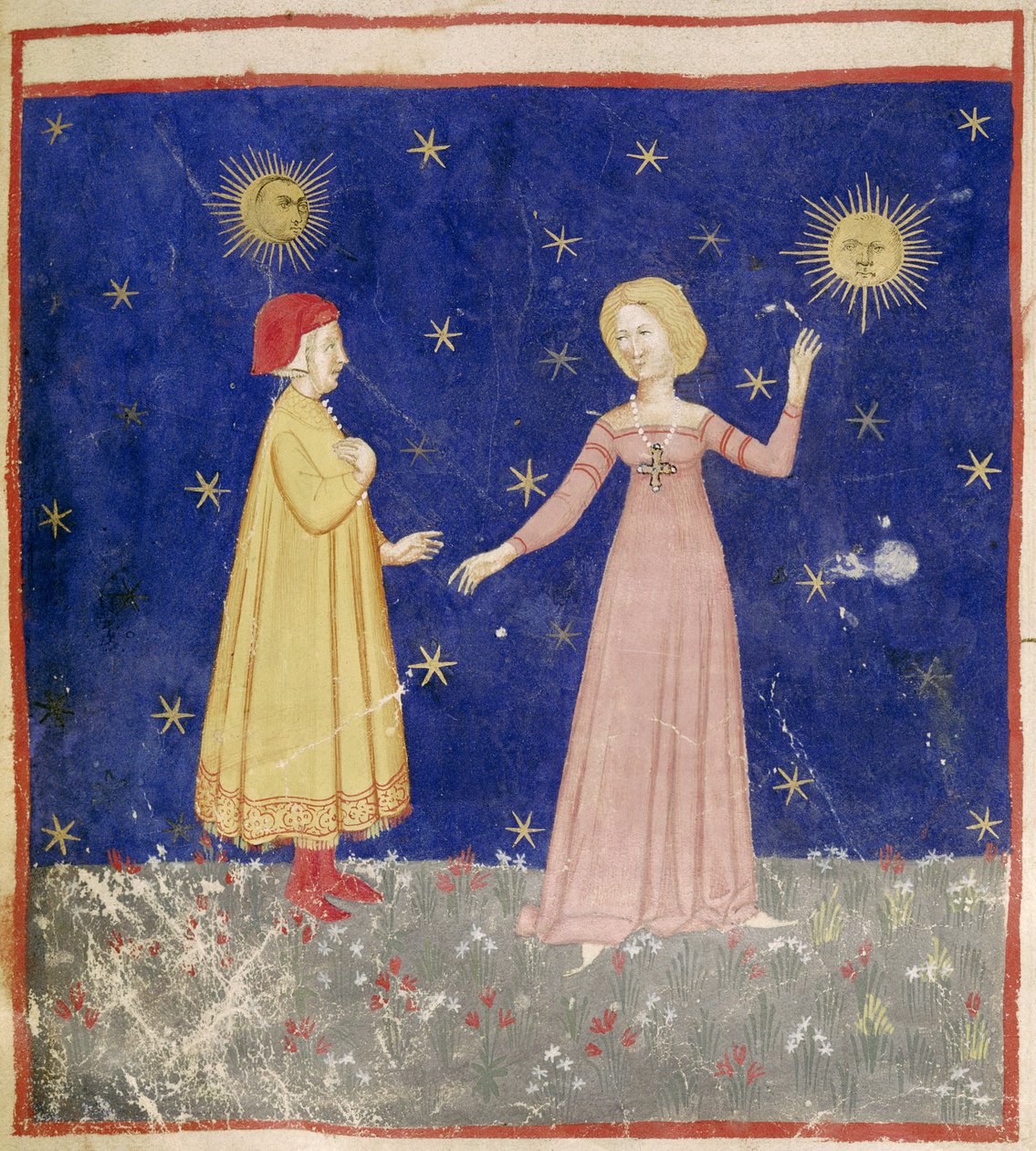 Danten (1265-1321) ja Beatricen tapaaminen tekijältä Italian School