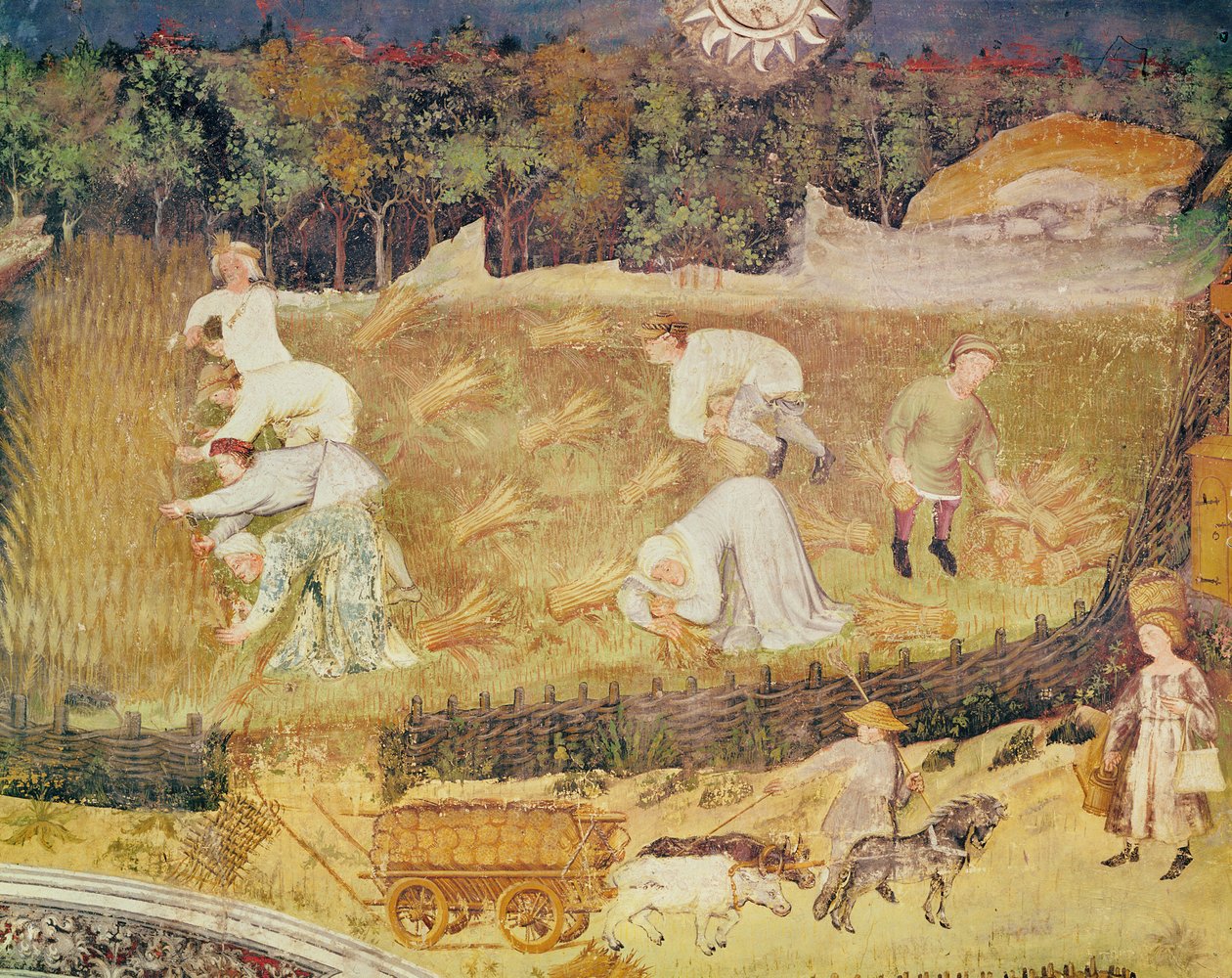 Elokuu, yksityiskohta sadosta, n. 1400 (fresko) tekijältä Italian School