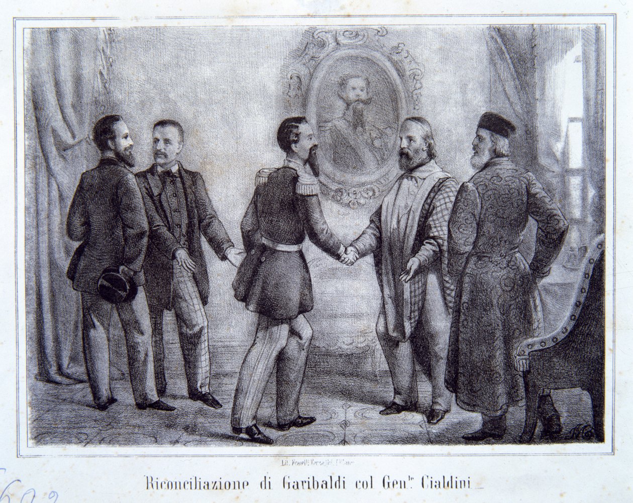 Garibaldin sovinto kenraali Cialdinin kanssa, esimerkki Italian historiasta tekijältä Italian School