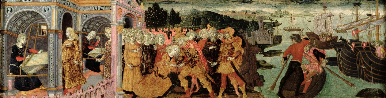 The Return of Ulysses, cassone-paneeli, Sienese (öljy paneelille) tekijältä Italian School
