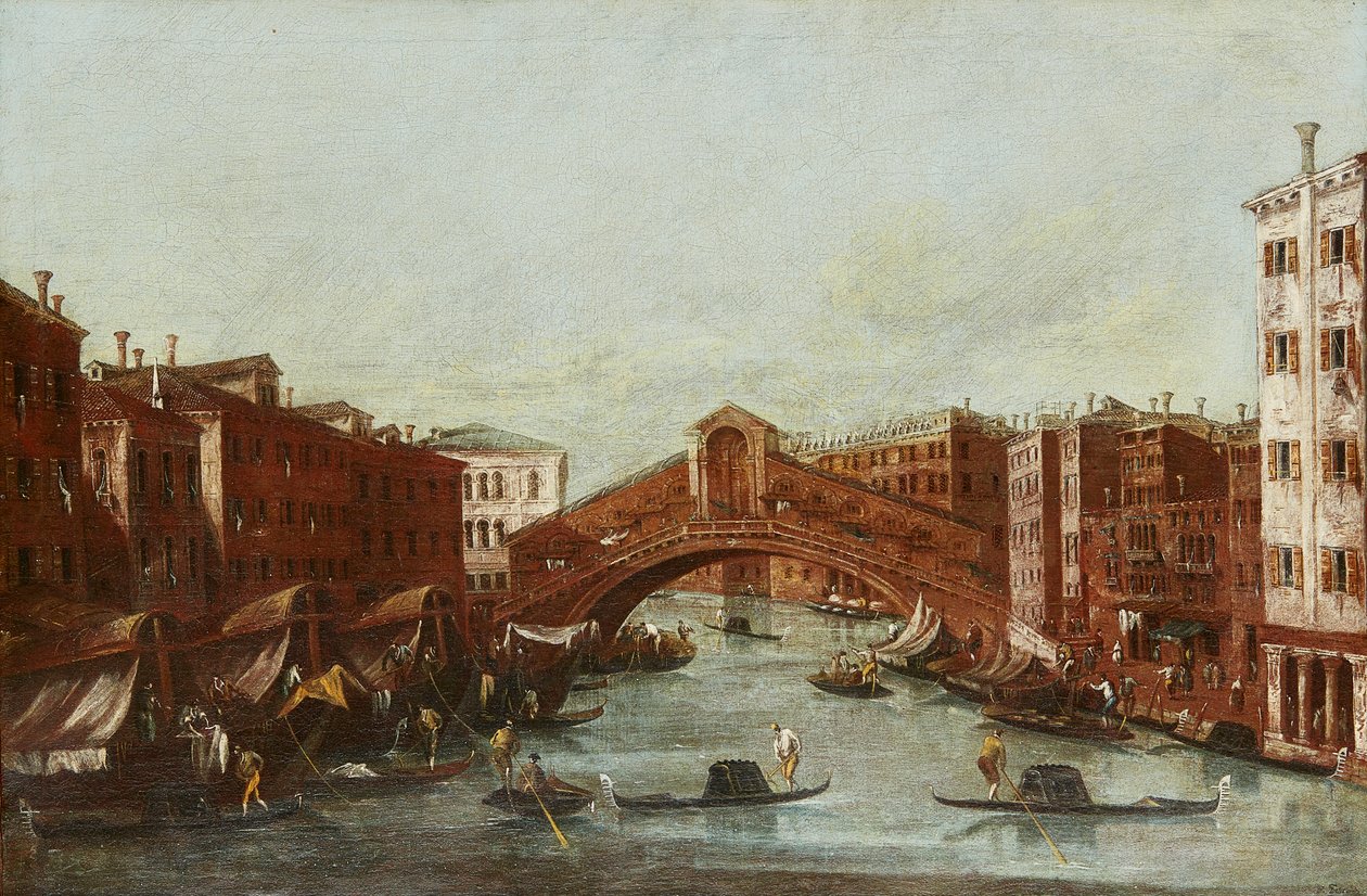 Rialton silta Grand Canalilta (öljy kankaalle) tekijältä Italian School