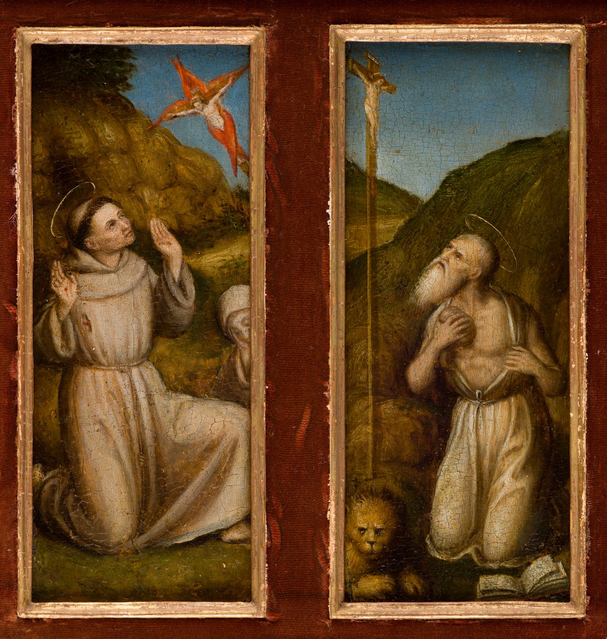 Pyhän Franciscuksen ja Hieromuksen leimautuminen, n. 1480 (öljy paneelille) tekijältä Italian School