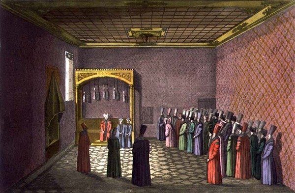 The Throne Room of the Sultan, levy 29, osa III, osa I, "Kansakuntien historia", kaiverrettu Giacomo Bussi (akvatinta) tekijältä Italian School