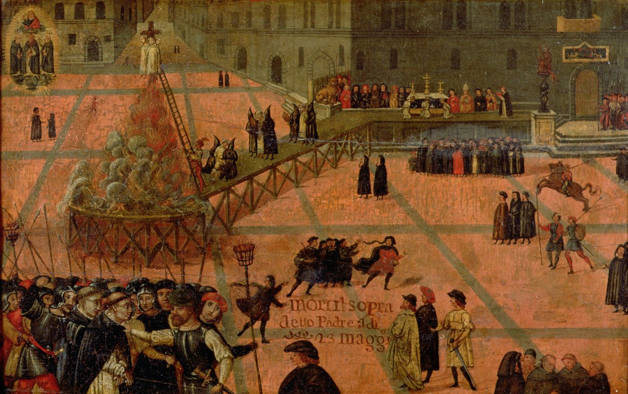Savonarolan kidutus (1452-98) (öljy paneelille) tekijältä Italian School
