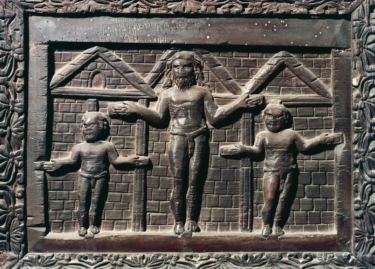 Kristuksen ristiinnaulitseminen, laatta sypressipuusta pääsisäänkäynnistä, Santa Sabinan basilika, Rooma, Lazio, Italia, 5. vuosisata tekijältä Italian School