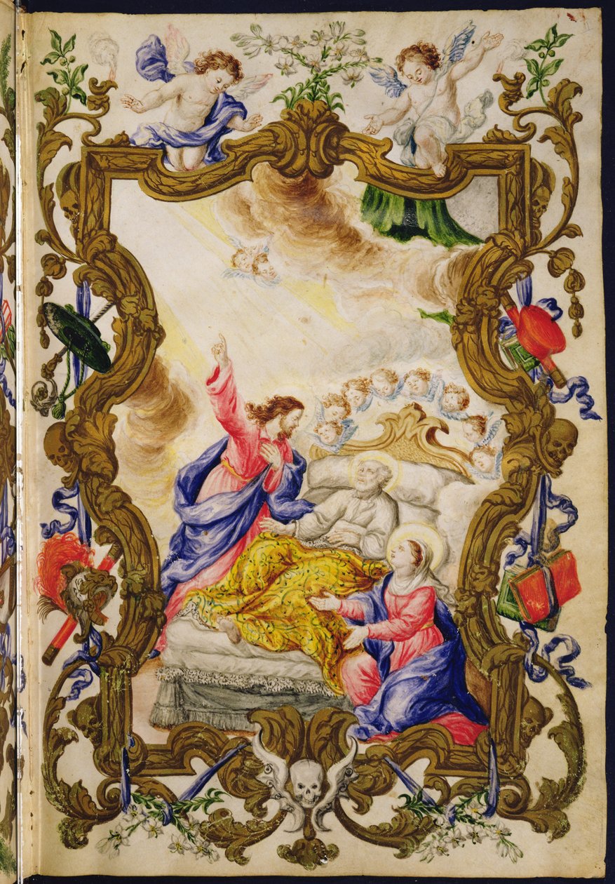 Kristityn hyvä kuolema Buona Morten maallikkokillan Mariegolasta, n. 1712–1714 (muste vellum) tekijältä Italian School