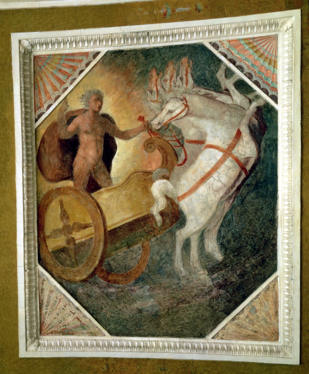 Sali Nymphaeumin tasolla, yksityiskohta holvikoristelusta, joka esittää Zeuksen laskeutuvan Olympuksesta vaunuissaan, mahdollisesti Bartolomeo Ammannatin (1511-92) toteuttaja (fresko) tekijältä Italian School