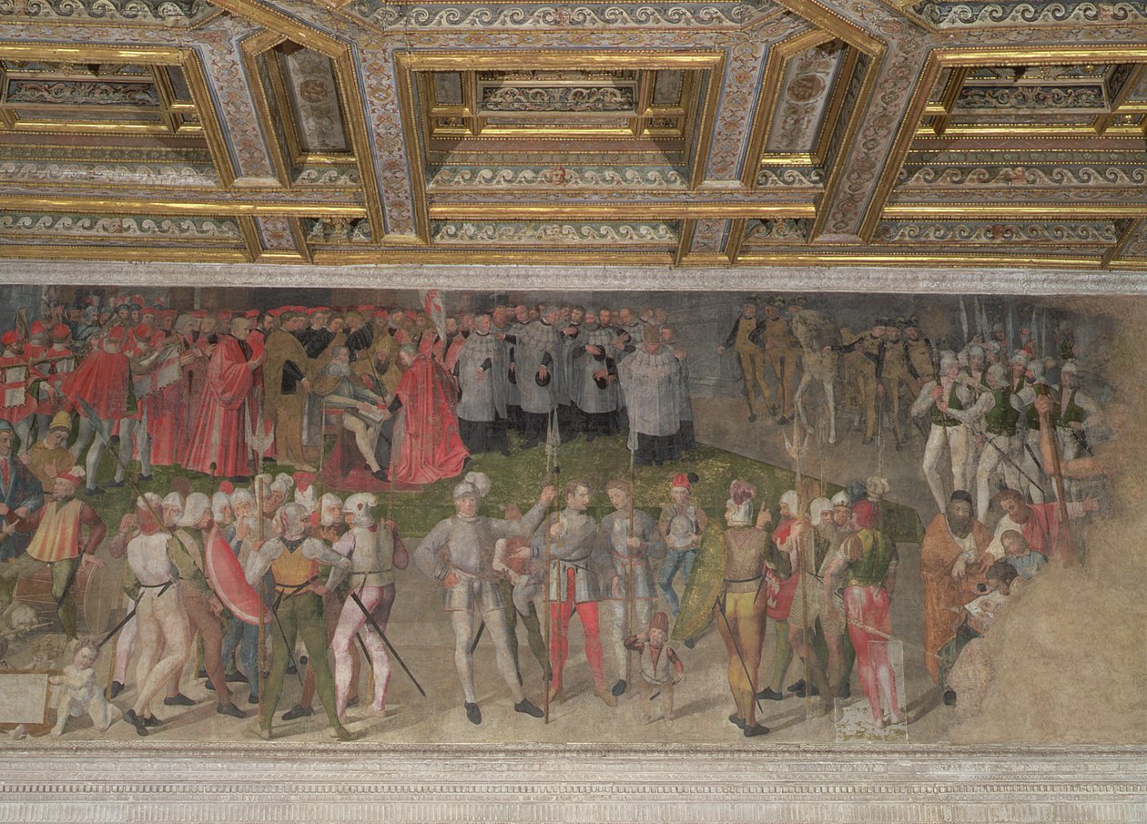 Uskollisuusvala ensimmäiselle kapteenille Luigi Gonzagalle vuonna 1328 (fresko) tekijältä Italian School