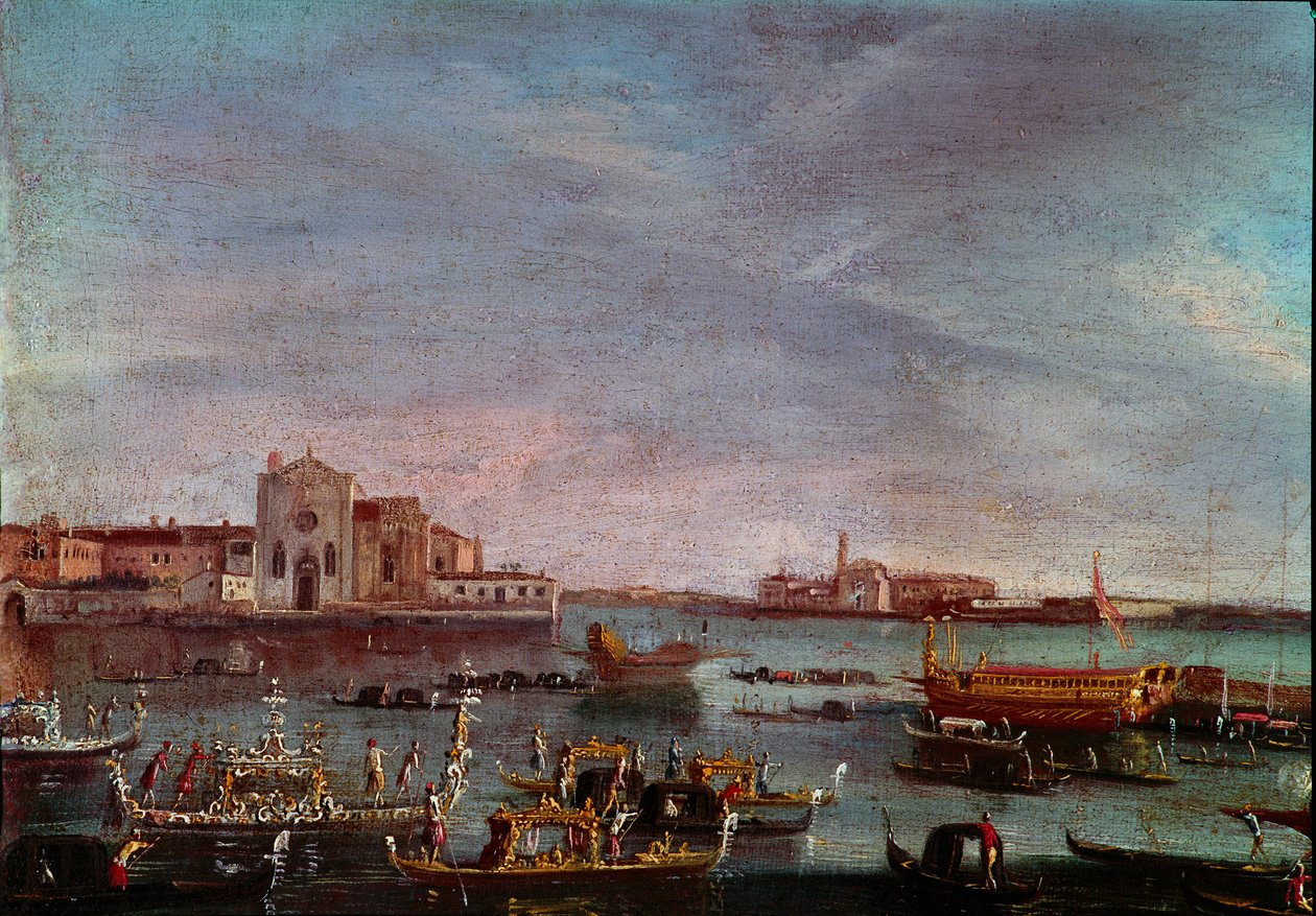 Regatta Grand Canalilla Venetsiassa Anonyymi maalaus 1700-luvun auringosta. 36x54 cm Venetsia, Museo Correr tekijältä Italian School