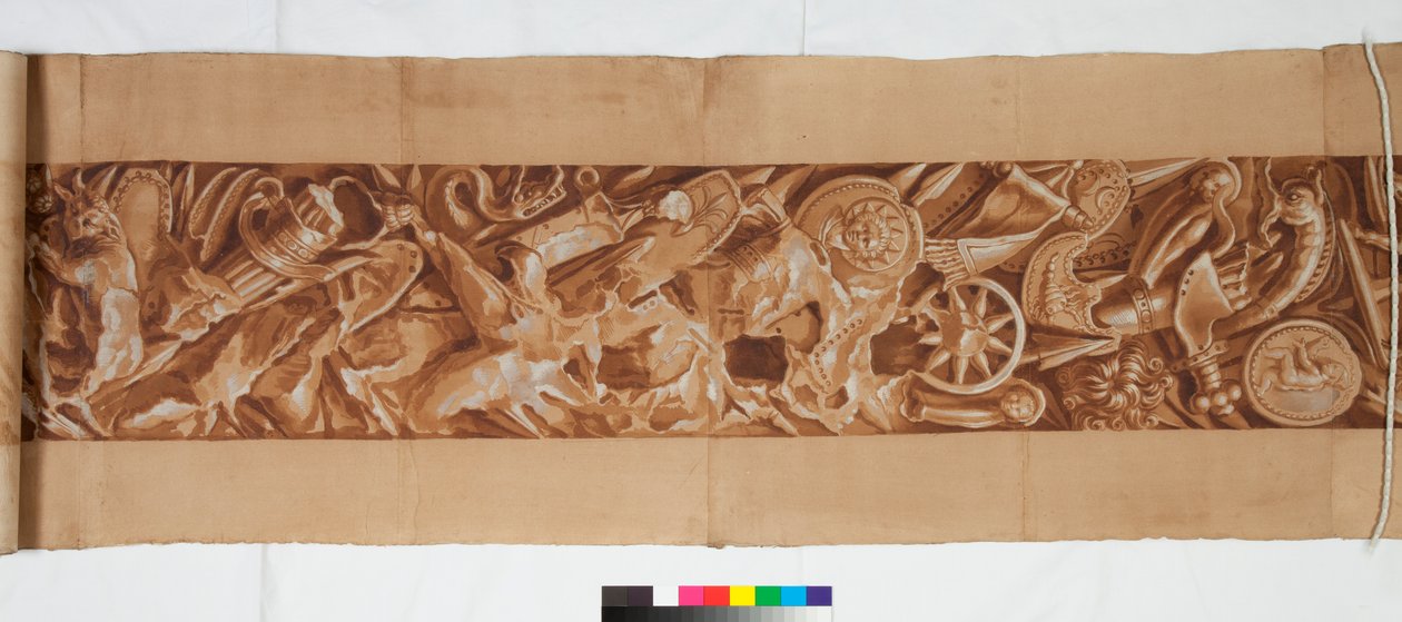 Kolme piirustusta antiikkisen jälkeen, n. 1750 (ruskealla pesulla korotettu sivellinpiirros mustalla liidulla) tekijältä Italian School